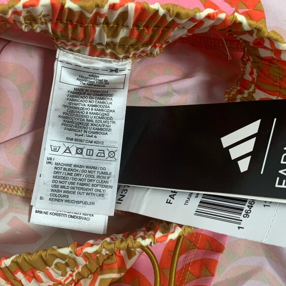 NWT FARM Rio x Adidas Logo Print Pacer Shorts Collab XL Pink Green Abstract - Picture 13 of 13
